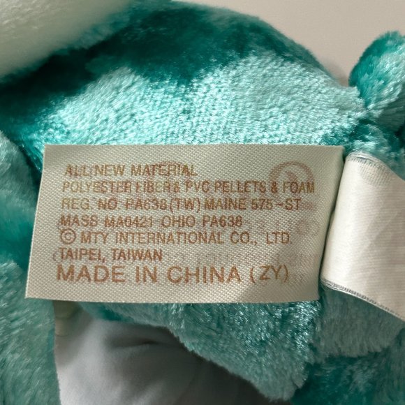 Dan Dee Teal Plush Bunny Rabbit Pink Nose & Bow Flopy Ear 11" Stuffed Animal Toy - Picture 11 of 11